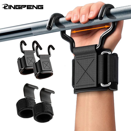 Weight Lifting Hook Grips with Wrist Wrap Support