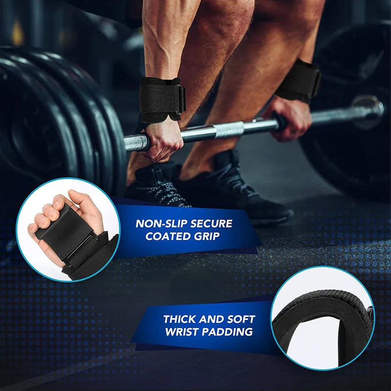 Weight Lifting Hook Grips with Wrist Wrap Support